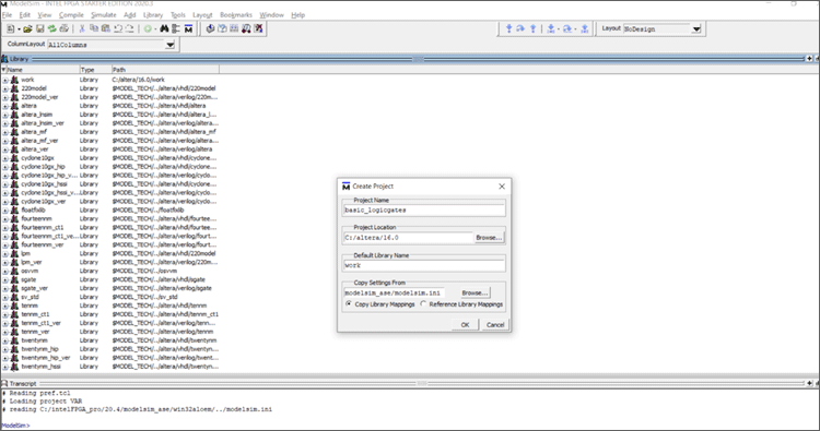 New Project in ModelSim