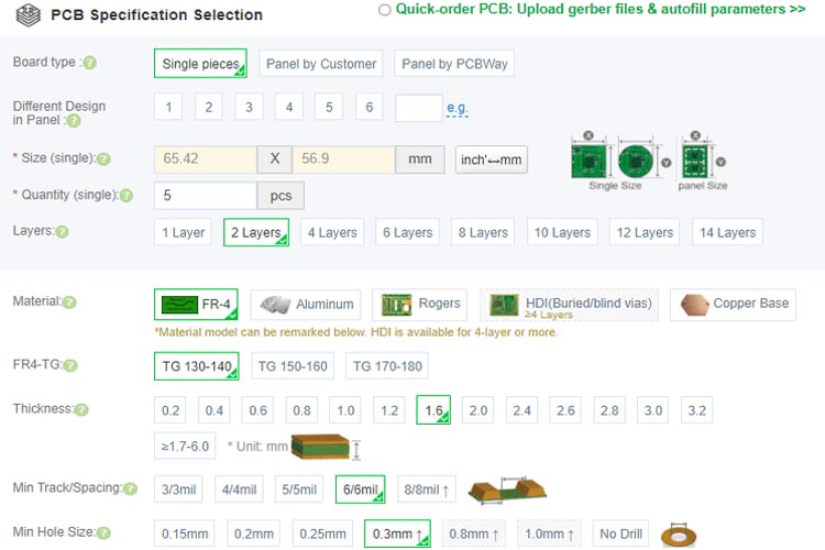 Ordering PCB from PCBWay