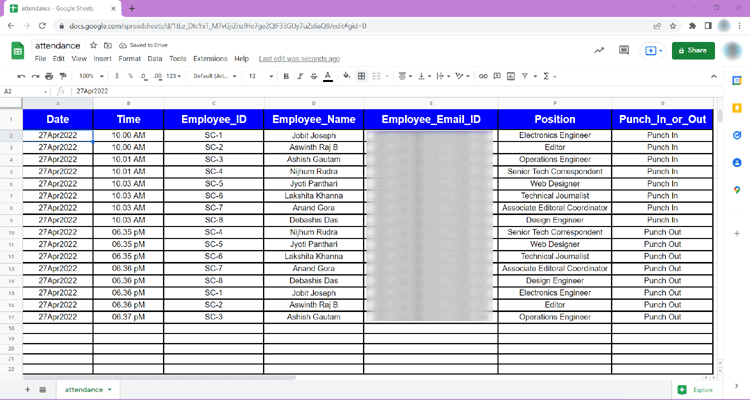 Biometric Attendance Data