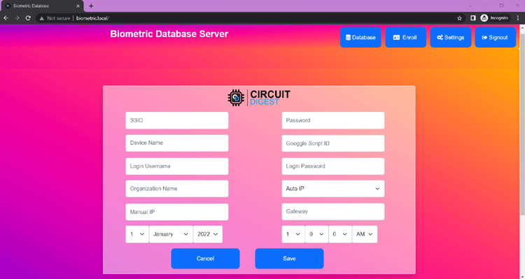 Biometric Database Server Setup