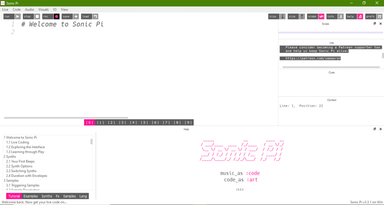 Sonic Pi Software Window