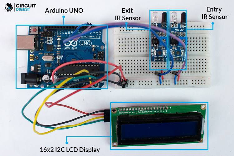 Hardware Connection of Bidirectional Counter System using IR Sensors