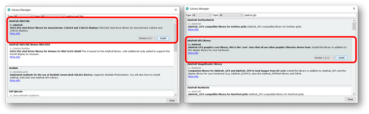 Installing Adafruit GFX and Adafruit SSD1306