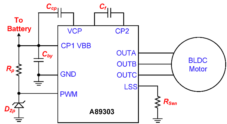 Low component count for the A89303 device