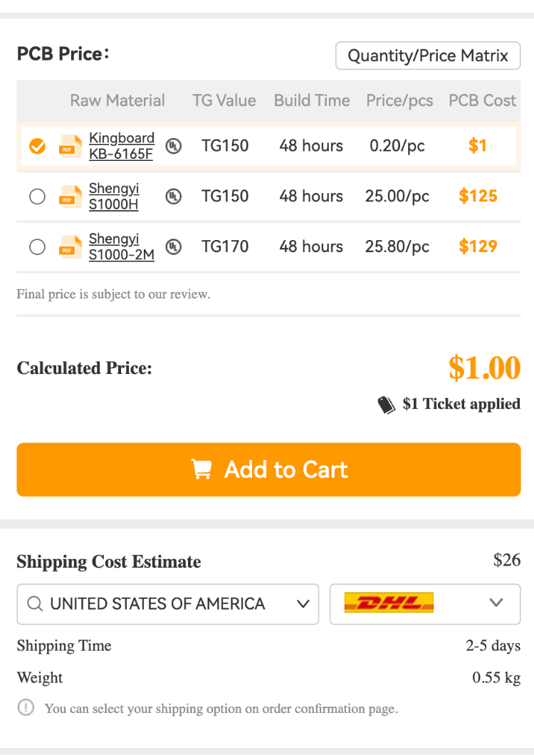 PCB Shipping Cost