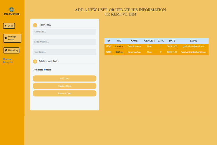 PRAVESH User Update Form