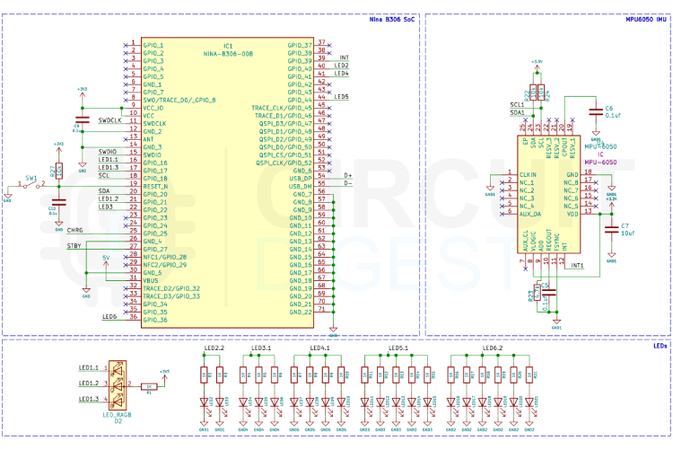 Smart LED Dice Schematics SoC and IMU Section