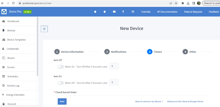 Step 4 to Add Devices in Sinric Pro