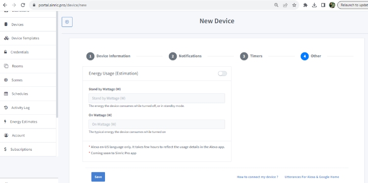 Step 5 to Add Devices in Sinric Pro