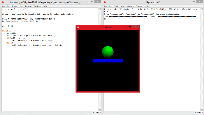 vpython example bouncing ball