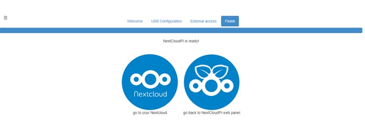 Next Cloud Pi USB Configuration Success Window