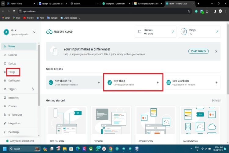 Arduino IoT Cloud - Sign Up Tab