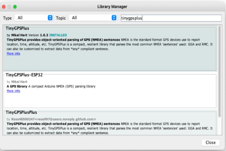 GPS Library Manager for Arduino neo6m