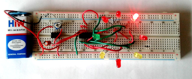 LED Roulette circuit using 555 timer IC