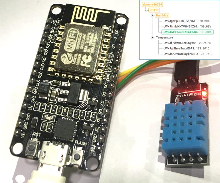  Sending Temperature and Humidity sensor data to Firebase Real-Time Database using NodeMCU8266