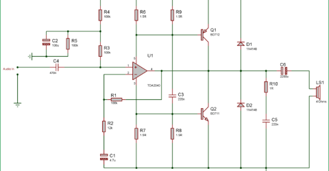 40 Watt Audio Amplifier using TDA2040 and Transistor Pair